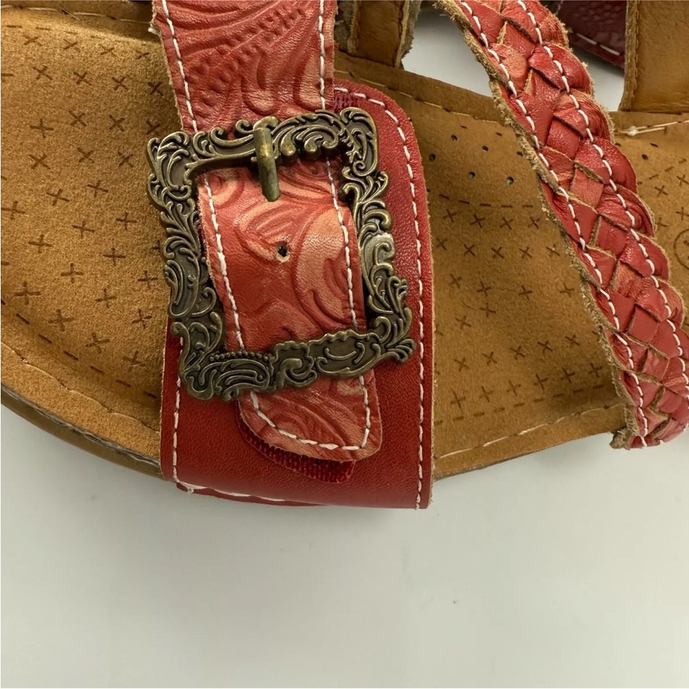 L'Artiste Spring Step ASTRA Red Leather Strappy Buckle Slip On Sandals 41 US 10 - Picture 5 of 8